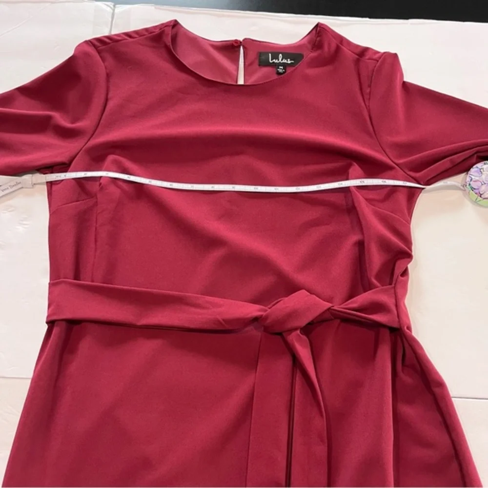 Lulus Last Love Song Burgundy Tie Waist‎ 3/4 Bell Sleeve Dress MEDIUM